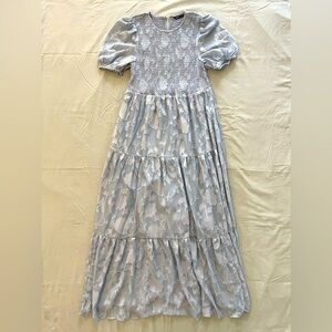 SHEIN blue floral puffed sleeves maxi dress LG 8/10